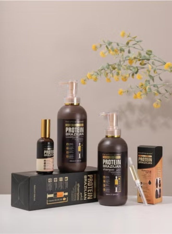 كيراتين كوين مجموعة العناية بالشعر المعالج بالبروتين والحماية للشعر شامبو800 مل وبلسم 800 مل وسيروم 100مل - Image 1